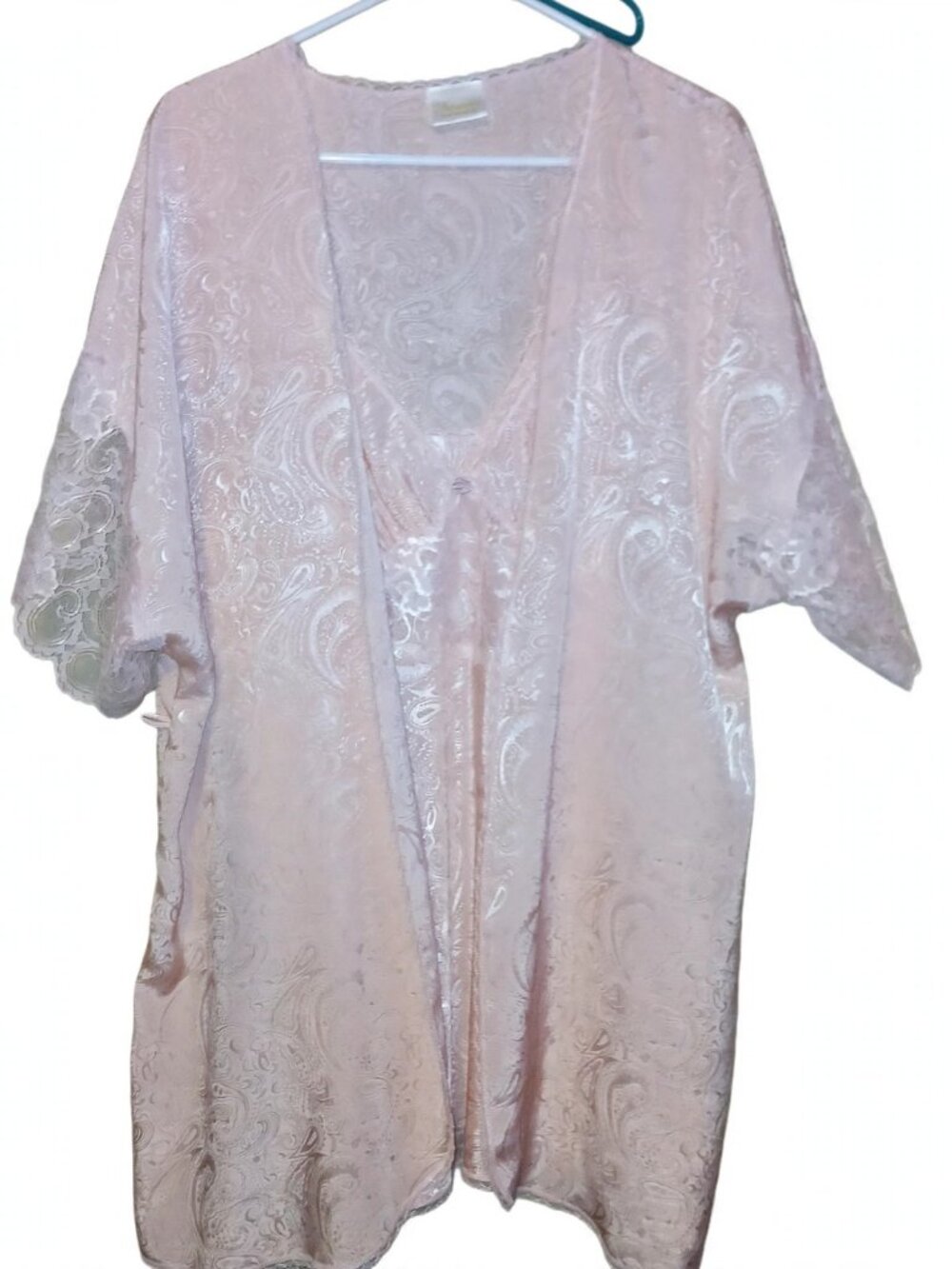 Intimate Moods 2 Piece Nightgown Robe Set Pink Satin Lace Size L NWOT